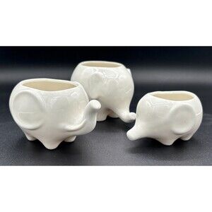 Mini Ceramic Elephant Shaped Planters Pots for Succulents Set of‎ 3 Mod White